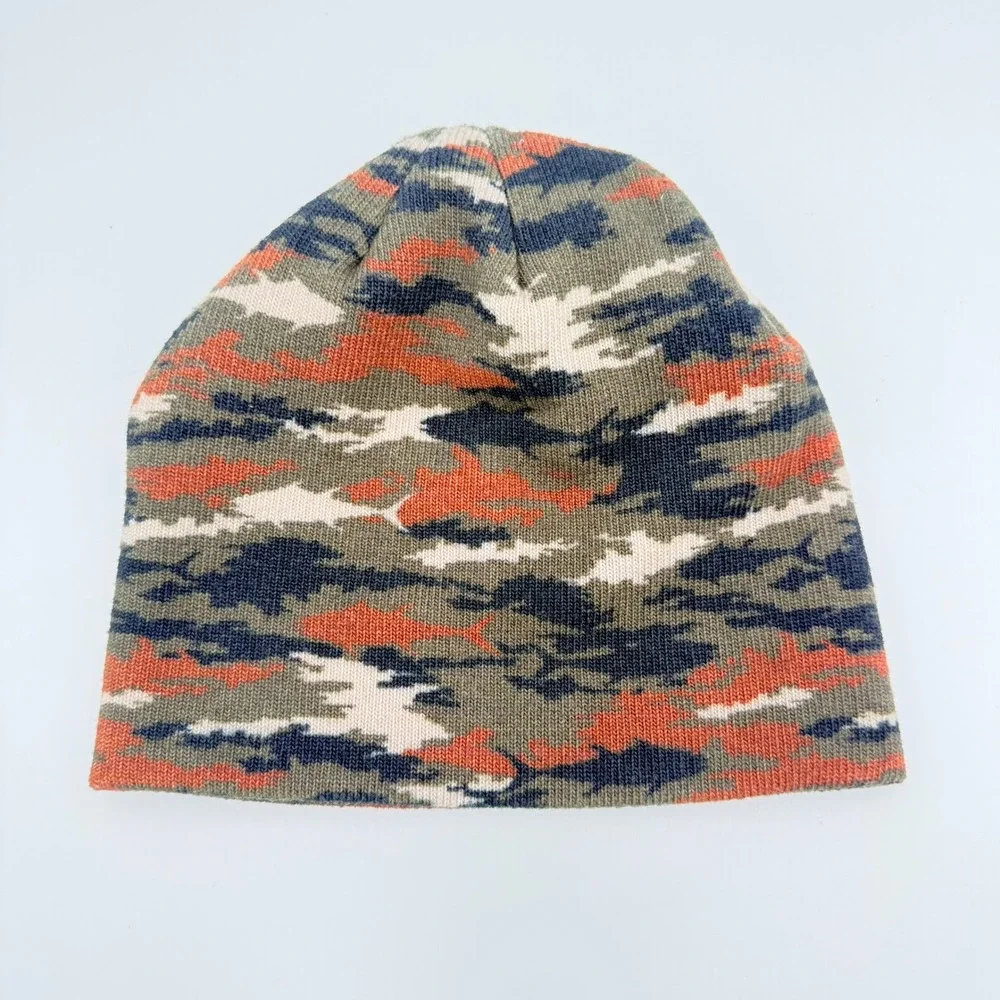 Salt Life Kids Youth Beanie Hat Camo Fish Pattern Knit Skull Cap Orange Green